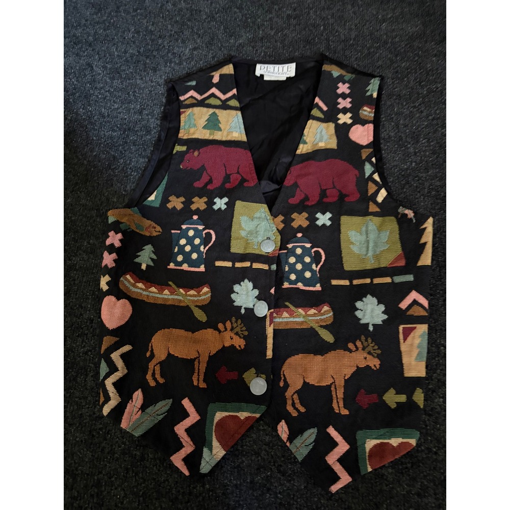 Petite Sophisticate Vintage Tapestry Vest Small Bear Moose Lodge Cabin Core